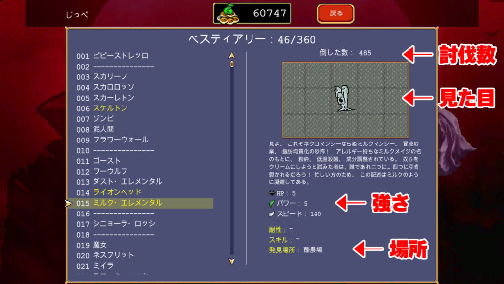 ミルクエレメンタルの情報（ベスティアリー）