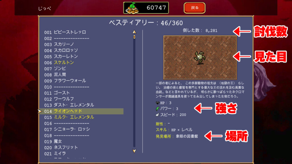 ライオンヘッドの情報（ベスティアリー）